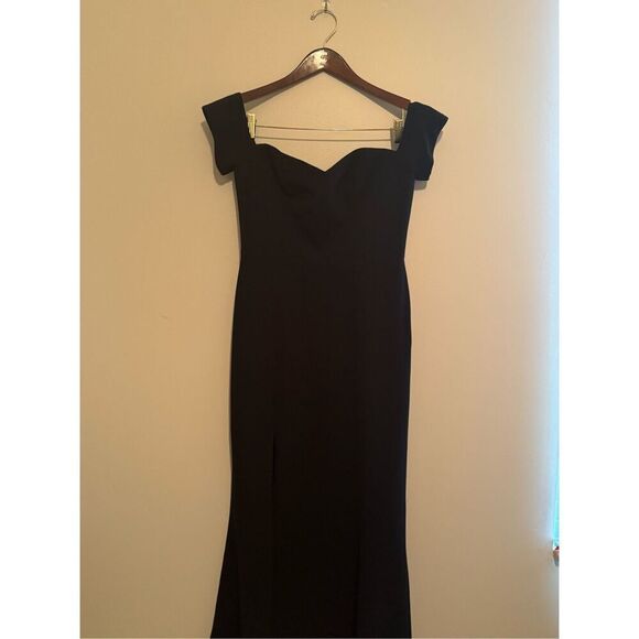 Dress the Population Gown Women Black Medium Logan Crepe Off Shoulder Sweetheart - Picture 1 of 12